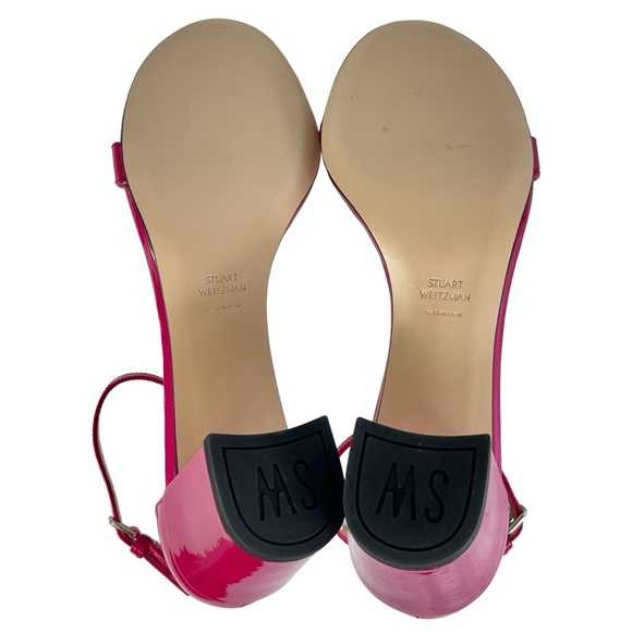 Stewart Weitzman Nudistcurve Patent Leather Block Heel Sandals Women US 7 Pink - Picture 12 of 12